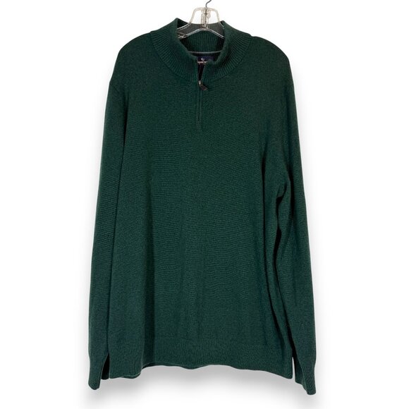 Lands End Cashmere Sweater Forest Green Quarter Zip XL Tall Long Holiday - Picture 2 of 11